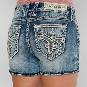 ROCK REVIVAL ANDREA STUDDED EMBROIDERED SHORTS 28